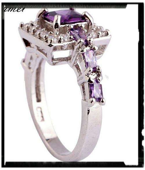 Breathtaking Beautiful ..!!!Stimulated Amethyst & White Topaz Ring Silver & 18K White Gold Plate,