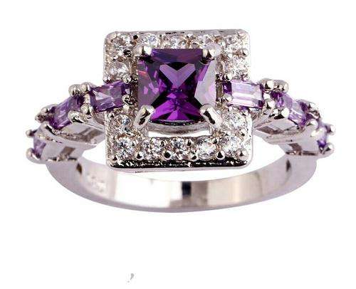 Breathtaking Beautiful ..!!!Stimulated Amethyst & White Topaz Ring Silver & 18K White Gold Plate,