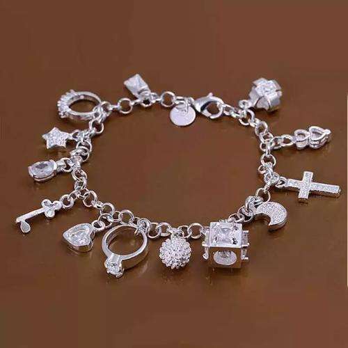 Lovely 925 Silver Filled Charm Bracelets with 13  Crystal/silver Charm.
