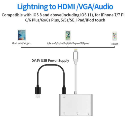 3 in 1 Lightning to HDMI/VGA and Audio Adapter For IOS devices