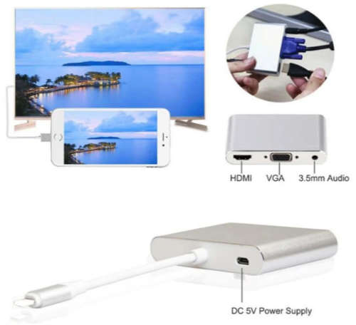 3 in 1 Lightning to HDMI/VGA and Audio Adapter For IOS devices