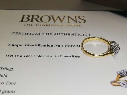 18ct Two Tone Browns Protea Trilogy ring - complete package
