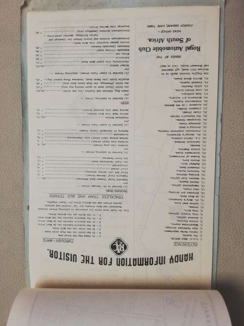 An RAC Route. Cape Town to Johannesburg via Bloefontein - Vintage Road Map