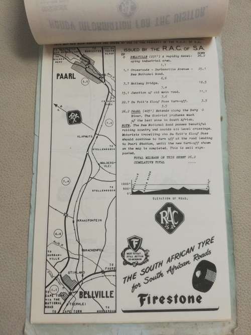 An RAC Route. Cape Town to Johannesburg via Bloefontein - Vintage Road Map