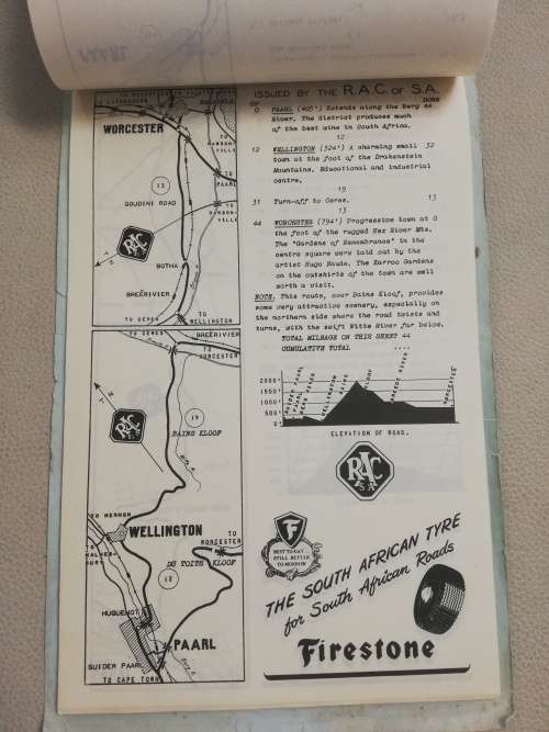 An RAC Route. Cape Town to Johannesburg via Bloefontein - Vintage Road Map