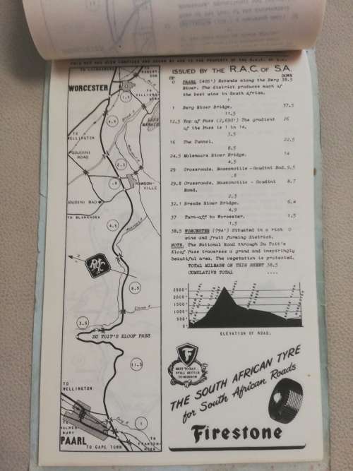 An RAC Route. Cape Town to Johannesburg via Bloefontein - Vintage Road Map