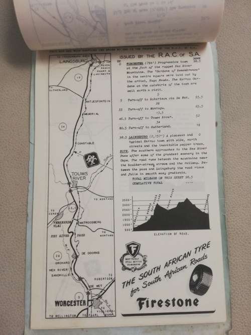An RAC Route. Cape Town to Johannesburg via Bloefontein - Vintage Road Map