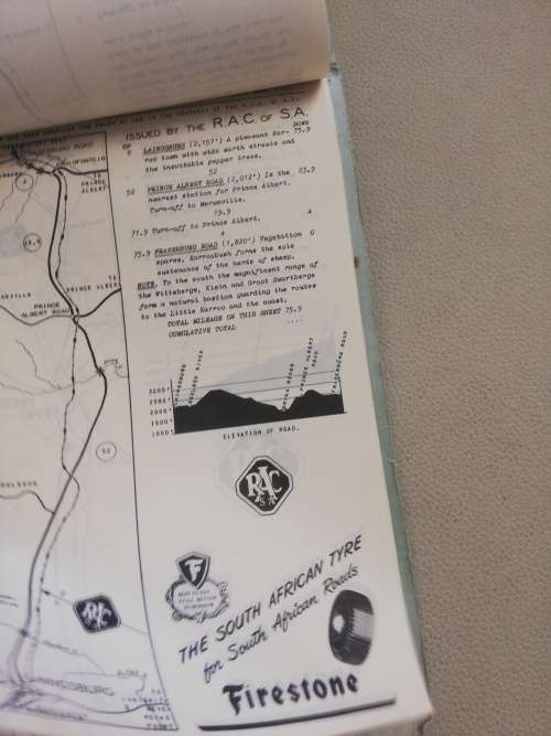 An RAC Route. Cape Town to Johannesburg via Bloefontein - Vintage Road Map