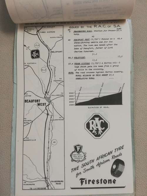 An RAC Route. Cape Town to Johannesburg via Bloefontein - Vintage Road Map