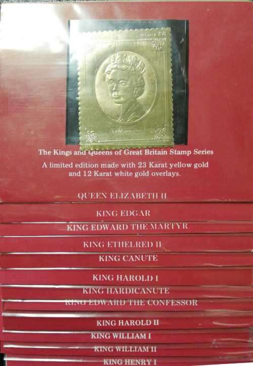1977 FULL SET of 49 half gram 23K GOLD Stamps 1000 years Kings and Queens of England