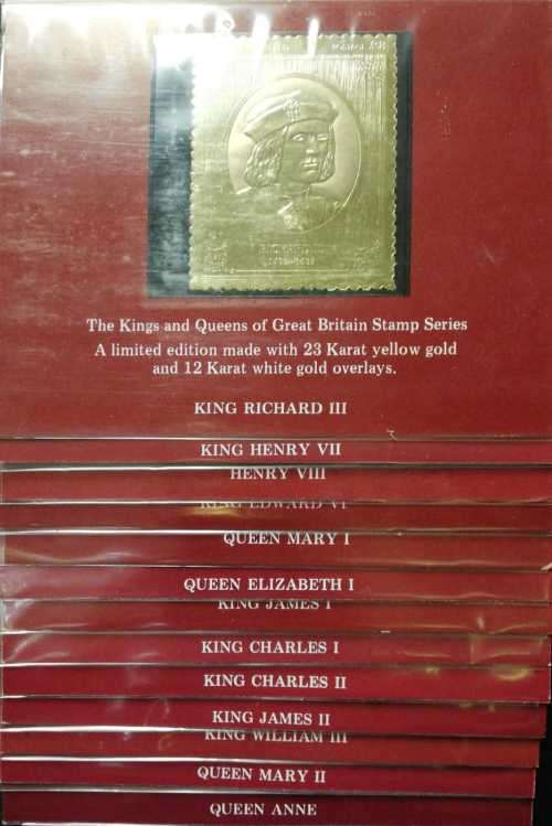 1977 FULL SET of 49 half gram 23K GOLD Stamps 1000 years Kings and Queens of England