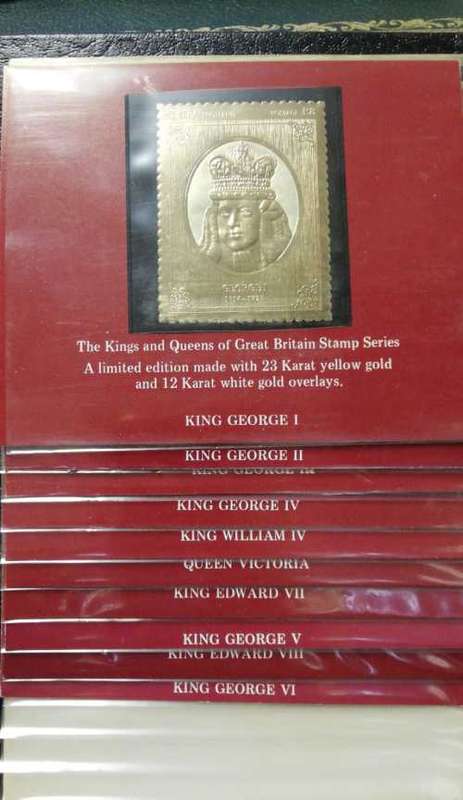 1977 FULL SET of 49 half gram 23K GOLD Stamps 1000 years Kings and Queens of England