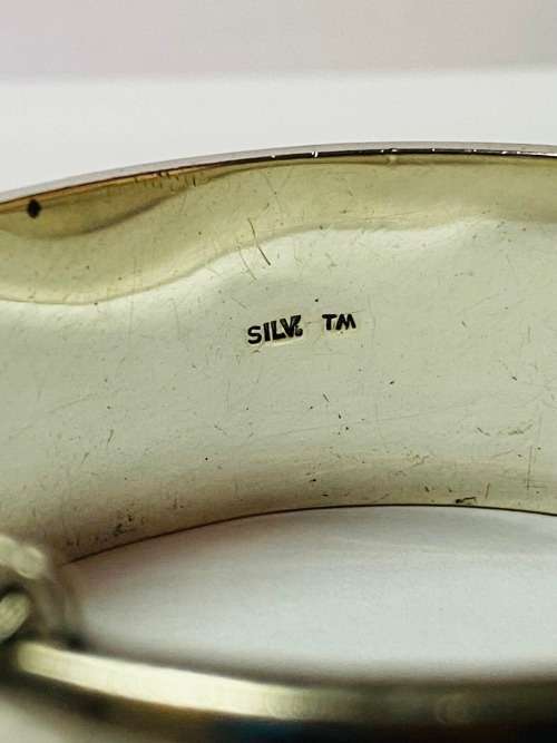 Beautiful Sterling Silver Victorian Style cuff with safety chain