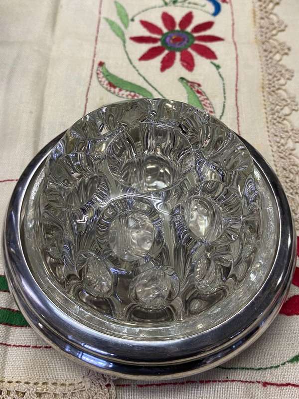 Antique Christofle Gallia Pressed Glass Flower Frog For Floral Arrangements