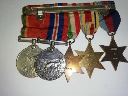 WW2 Grouping of 5 medals awarded to J Irving 5 91967 *39-45 awarded to JC Louw