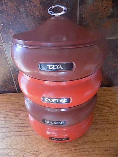 Vintage Large Metal Stacking Container Set - Made in USA by Lincoln Beautyware