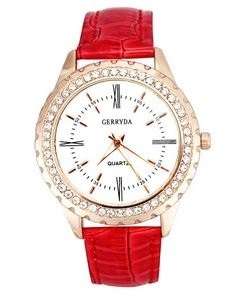 (LOW Additional shipping)Luxury Ladies Watch with RED PU-Leather strap(Local in SA)