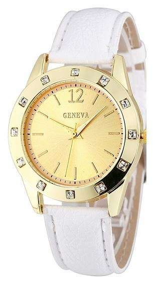 (Local) Amazing Geneva Golden Crystal Faux Leather Wrist Watch