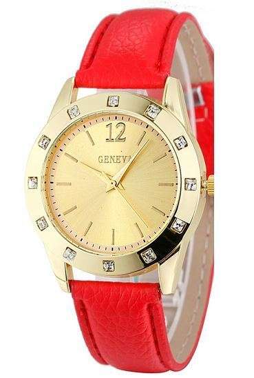 (Local) Amazing Geneva Golden Crystal Faux Leather Wrist Watch