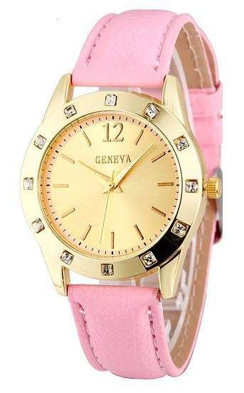 (Local) Amazing Geneva Golden Crystal Faux Leather Wrist Watch
