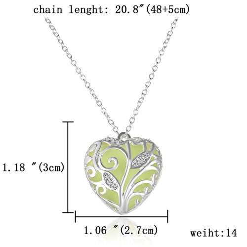Luminous Heart-shaped Pendant Necklace Women Crystal Glowing Hollow Locket Necklace Magical Fairy Pe