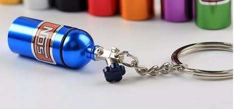 Blue NOS Nitro bottle Keyring
