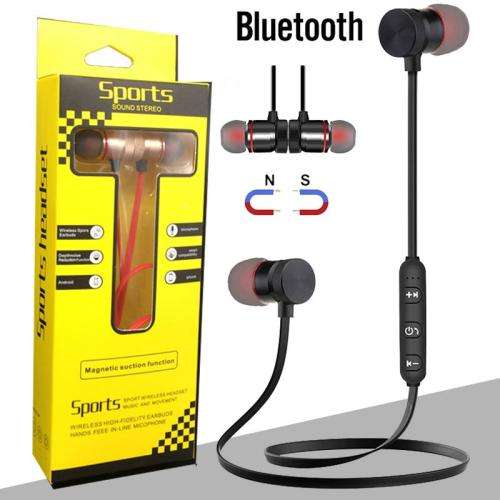 Magnetic Bluetooth Headset Earphones with Mic (GOLDEN & RED, IN THE EAR)