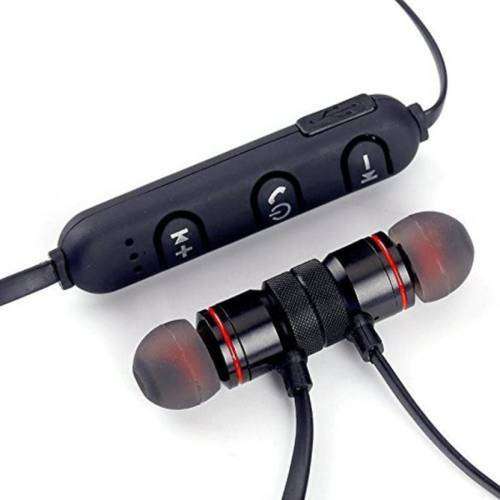 Magnetic Bluetooth Headset Earphones with Mic (GOLDEN & RED, IN THE EAR)
