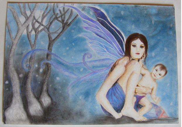 Blue Wood Fairies, Original Color Pencil Sketch