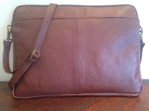 GENUINE LEATHER 15inch MAC BOOK  SHOULDER BAG - BACK POCKET+ 2 INSIDE POCKETS - HANDCRAFTED IN S.A.