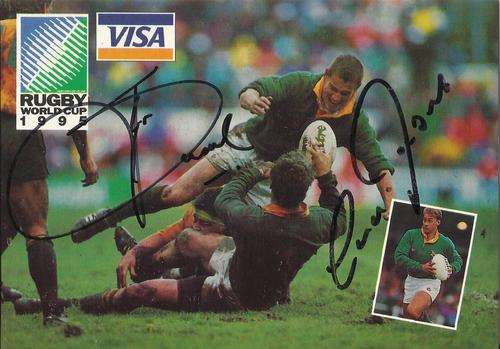 1995 RWC POSTCARD- AUTOGRAPHED BY ANDRE JOUBERT + JAMES SMALL