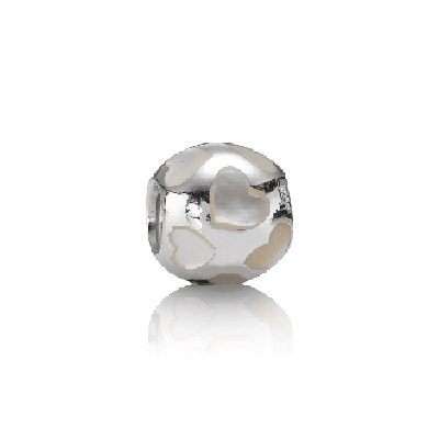 AUTHENTIC PANDORA SILVER WITH MOTHER OF PEARL ENAMEL HEARTS  CHARM