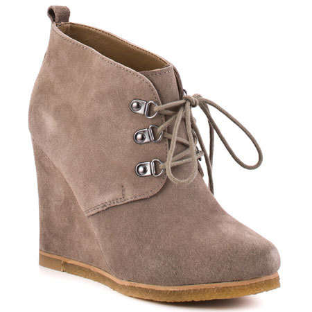 Steve Madden's Suede Bootie Wedge Laces Up - Color: Taupe R300