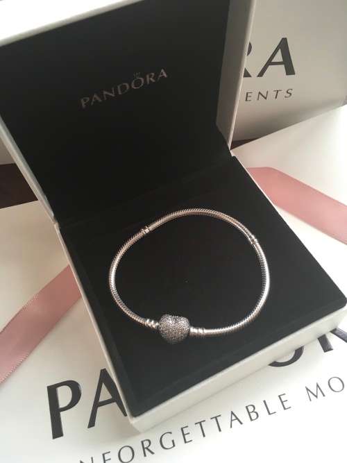 Pandora Silver Bracelet  With Heart-Shaped Clasp And Clear Cubic Zirconia SKU: 590729CZ