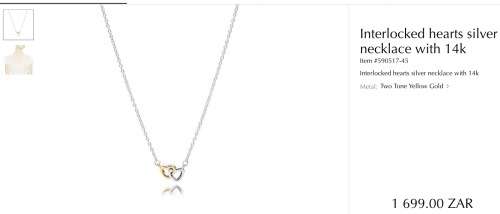 Interlocked Hearts Silver Necklace with 14k Gold