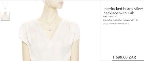 Interlocked Hearts Silver Necklace with 14k Gold