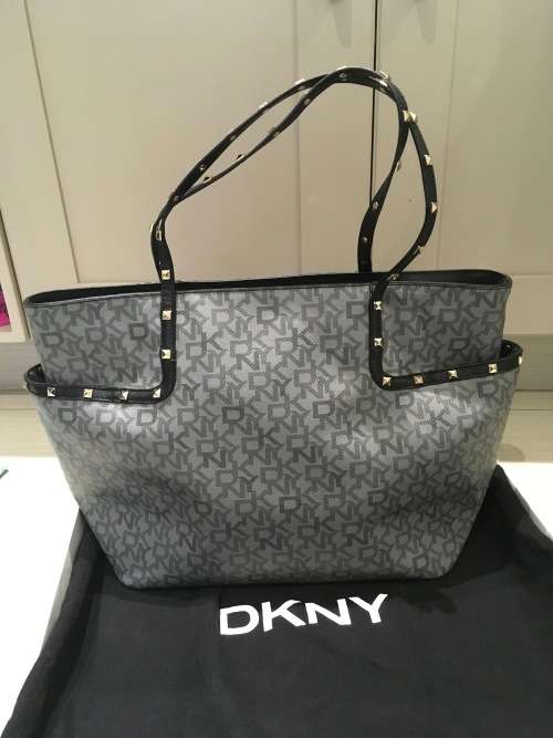 DKNY Coated Canvas Logo Large Studded Tote Bags - 100% Authentic / Free Overnight Delivery