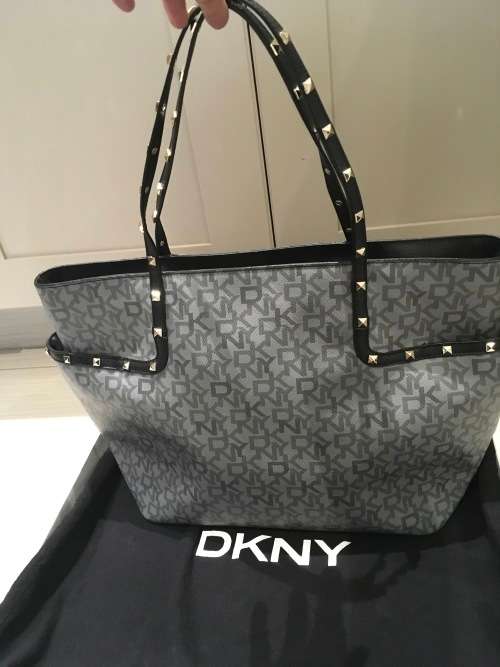 DKNY Coated Canvas Logo Large Studded Tote Bags - 100% Authentic / Free Overnight Delivery