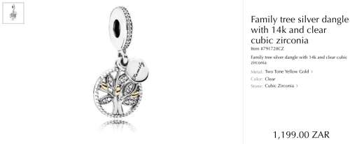 Pandora Family Tree Silver Dangle with 14k and Clear Cubic Zirconia Charms - Authentic and Brand New