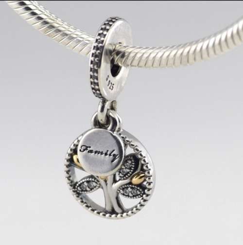 Pandora Family Tree Silver Dangle with 14k and Clear Cubic Zirconia Charms - Authentic and Brand New