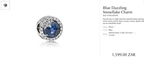 Pandora Blue Dazzling Snowflake Silver Charms with Cubic Zirconia - Authentic and Brand New