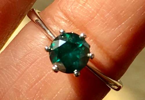 MGL Certified 1.14 cts Blue Green Round Cut Diamond Ring - Marked 9k White Gold