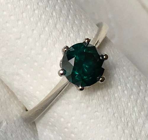 MGL Certified 1.14 cts Blue Green Round Cut Diamond Ring - Marked 9k White Gold