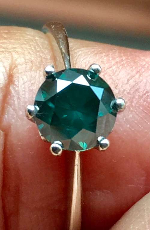 MGL Certified 1.14 cts Blue Green Round Cut Diamond Ring - Marked 9k White Gold
