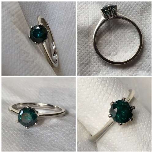 MGL Certified 1.14 cts Blue Green Round Cut Diamond Ring - Marked 9k White Gold