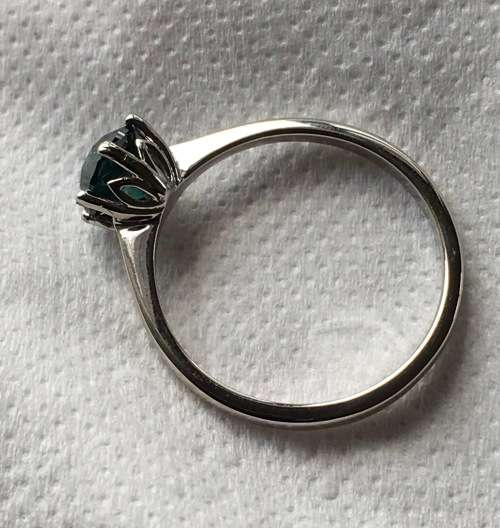 MGL Certified 1.14 cts Blue Green Round Cut Diamond Ring - Marked 9k White Gold