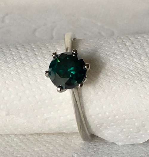 MGL Certified 1.14 cts Blue Green Round Cut Diamond Ring - Marked 9k White Gold