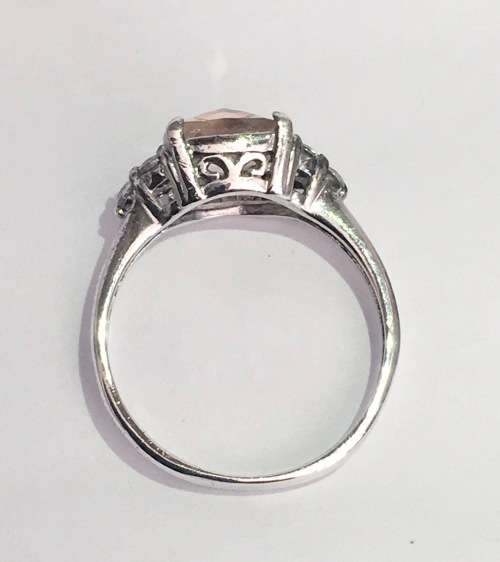 Solid Sterling Silver Cushion Cut Morganite Ring
