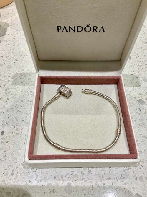 Pandora Silver Bracelet with Clear Cubic Zirconia - 19cm Long / Excellent Condition