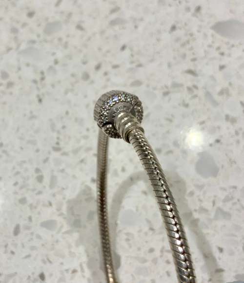 Pandora Silver Bracelet with Clear Cubic Zirconia - 19cm Long / Excellent Condition